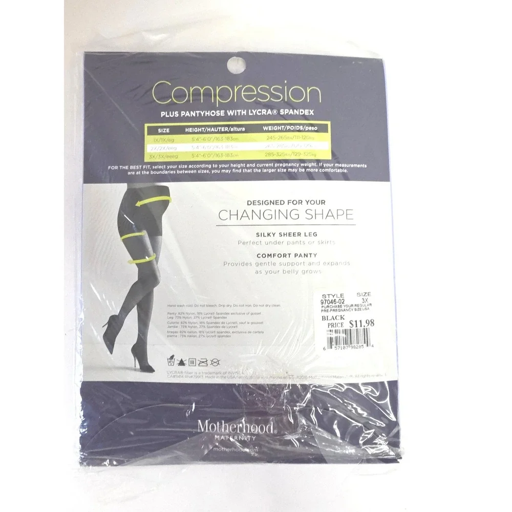 Motherhood Maternity Compression‎ Plus Pantyhose 3X Black Lycra Spandex Sandalft